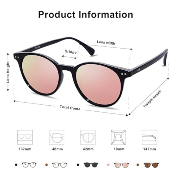 Round Classic Polarized Sunglasses Vintage UV400 SJ2113 Rose Gold - Picture 5 of 5